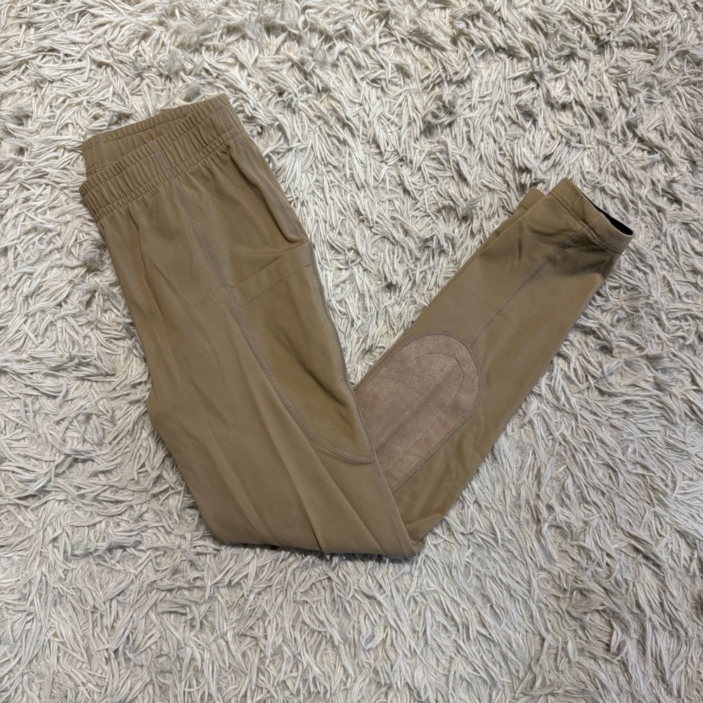 Girl’s Medium Tan Baleaf Knee Patch Horseback Riding Tights Breeches. Good Cond.